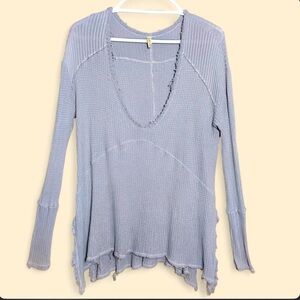 Free People Lilac Waffle Knit Raw Hem Top Size Small